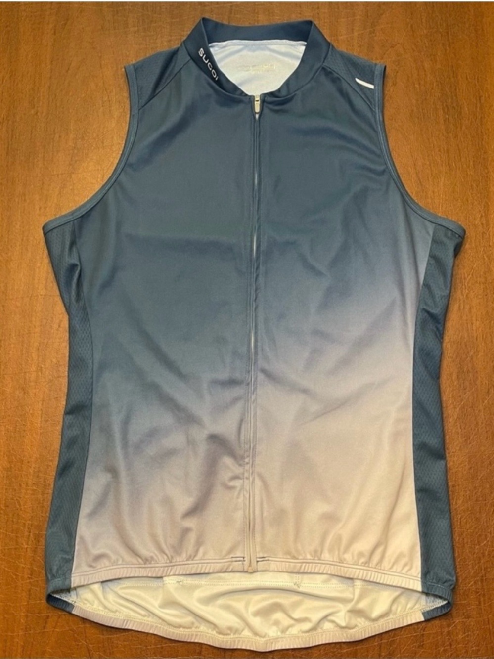 SUGOi Cycling Sleeveless Zip Front Back Pockets Gradient Blue Jersey Top Vest M